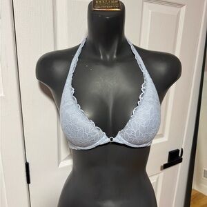 Elegant Lace Halter Bralette - Light Blue